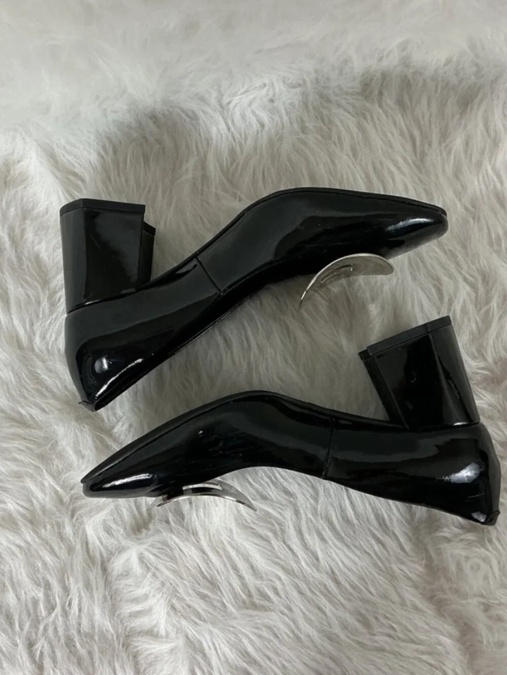 Jeffrey Campbell Tippi Black Patent Leather Silver Metal Pump Block Heels 6.5